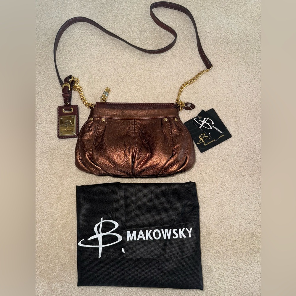 NWT B. Makowsky Metallic Bronze Crossbody Bag